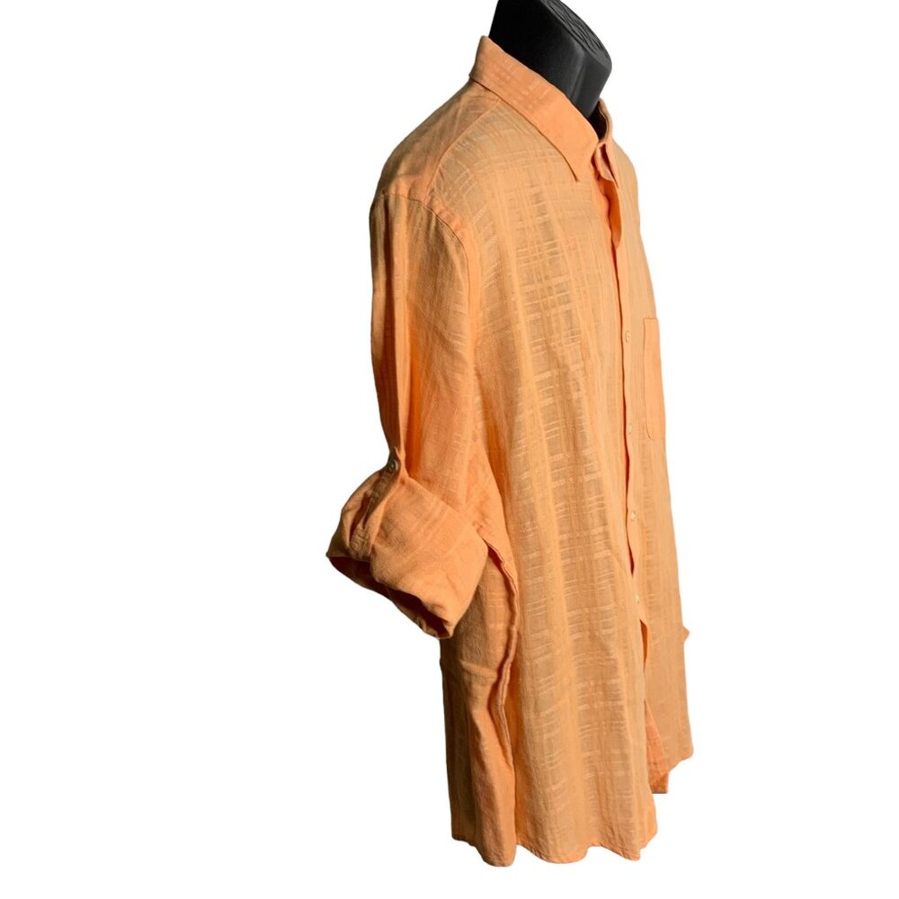 Tasso Elba Island Linen Blend Button Up Shirt XL Orange Roll Tab Sleeve Pocket - Picture 5 of 6